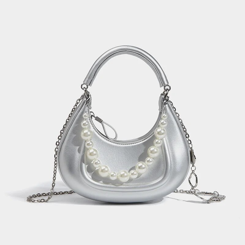 Amyra Curved Handbag With Pearls