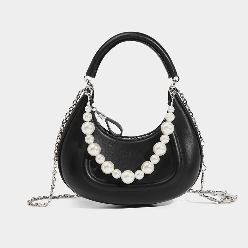 Amyra Curved Handbag With Pearls