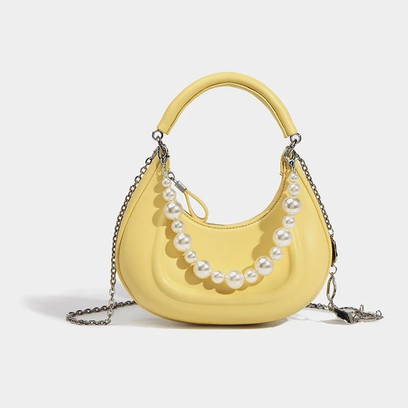 Amyra Curved Handbag With Pearls