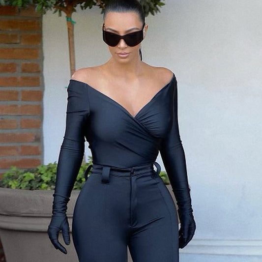 Kim Black Bodysuit With Gloves