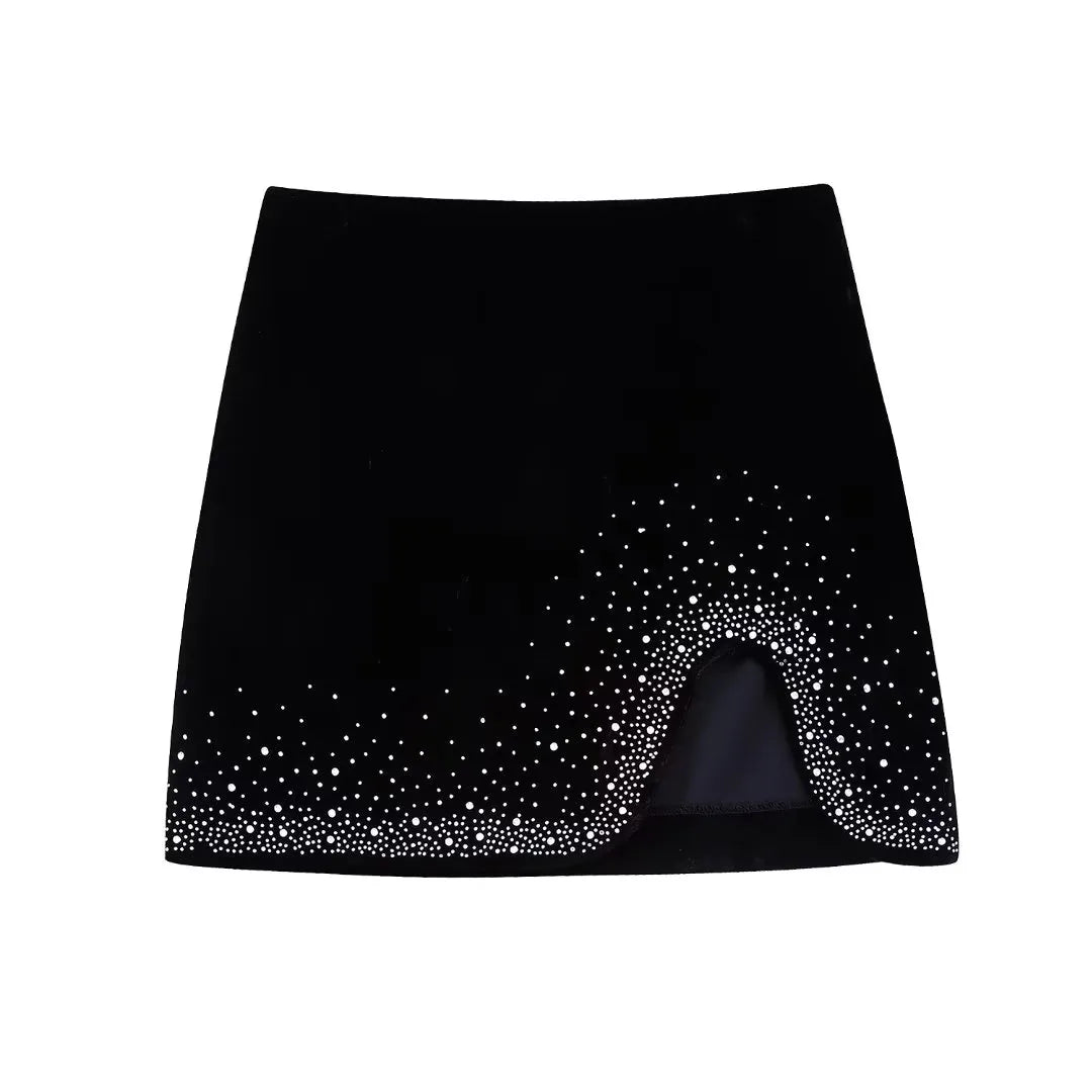 Velvet Mini Skirt with Sequins