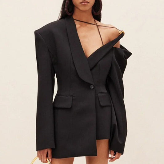 Amina One Shoulder Blazer With Ball