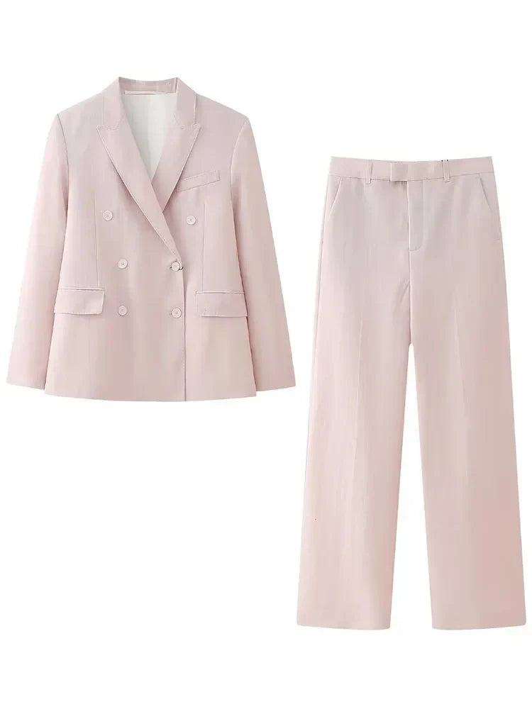 Blush Double Breasted Blazer Set