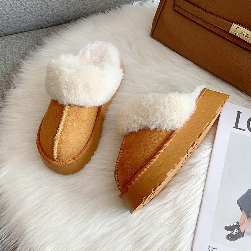 Cozy Fur Platform Slide Sandals