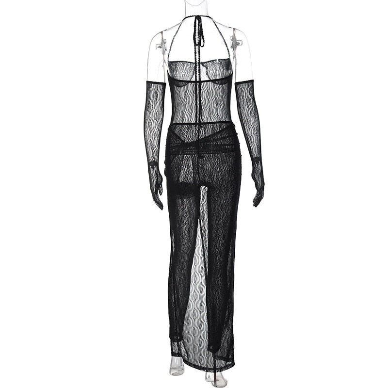 Lyma Mesh Jumpsuit With Gloves And Skirt