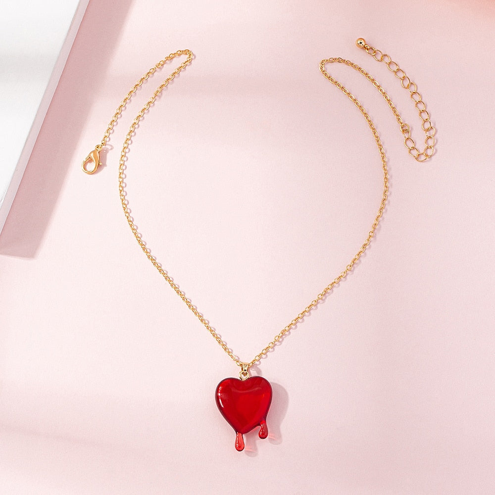 Bloody Heart Necklace And Earrings