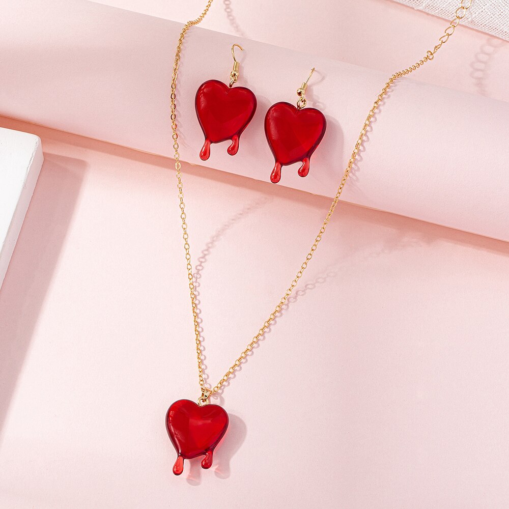 Bloody Heart Necklace And Earrings