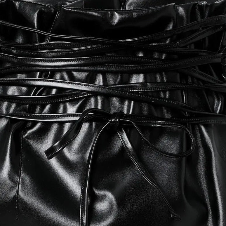 Maggie Pu Leather Lace Up Skirt