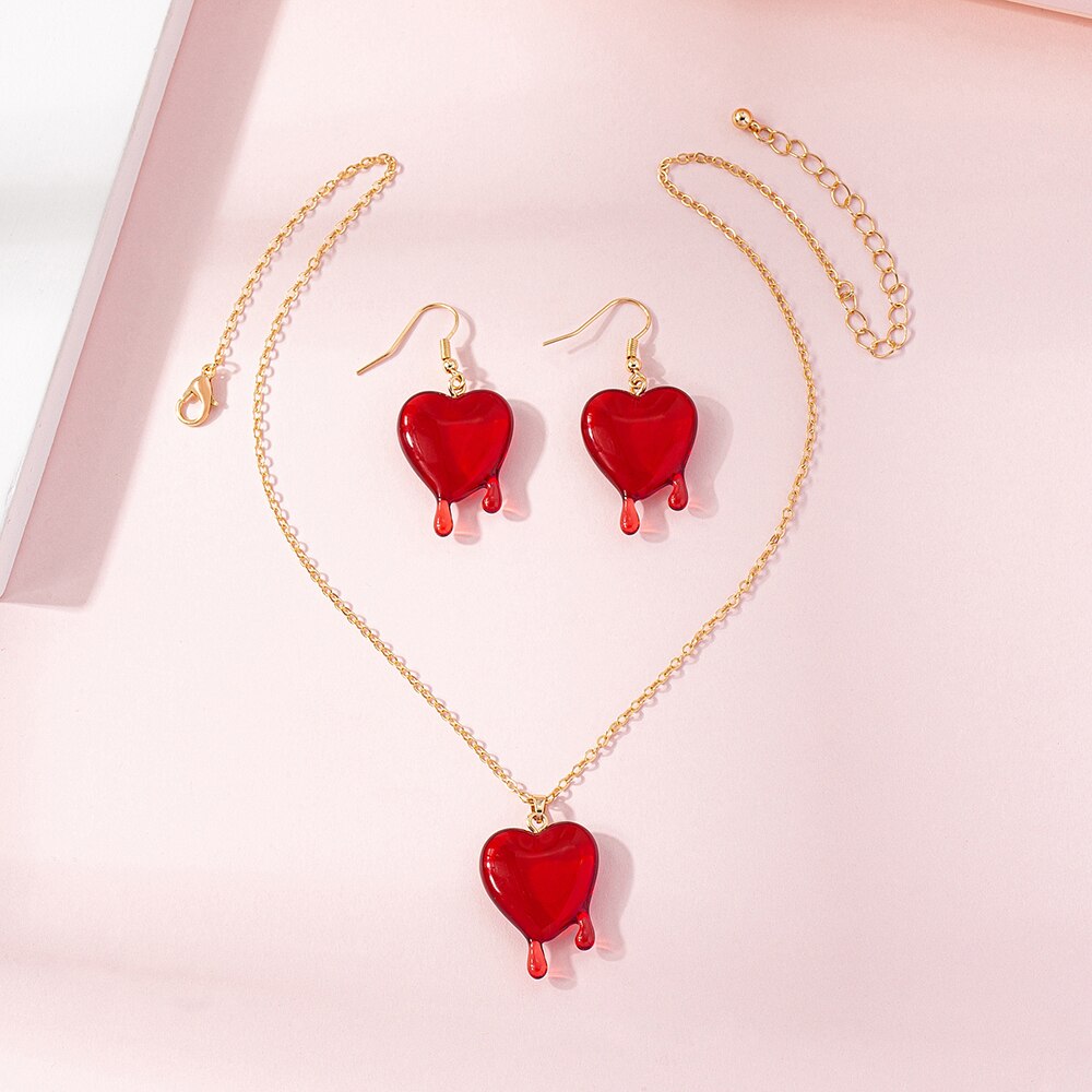 Bloody Heart Necklace And Earrings