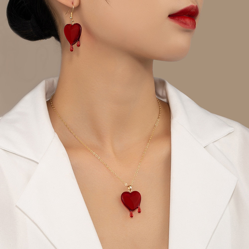 Bloody Heart Necklace And Earrings