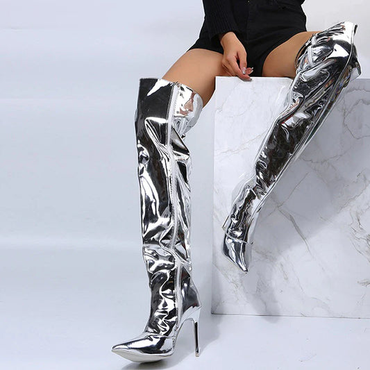 Julianna Silver And Black Mirror Boots