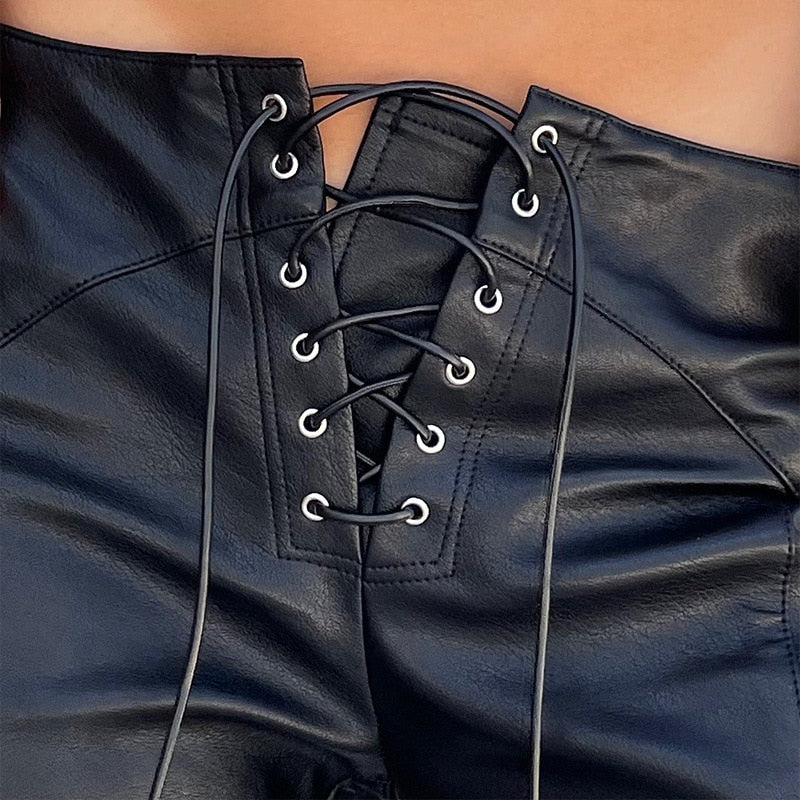 Alaya Pu Leather Lace Up Low Wait Pants