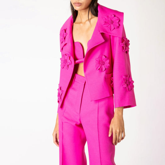 Theodora Pink Flower Decorated Blazer And Skirt