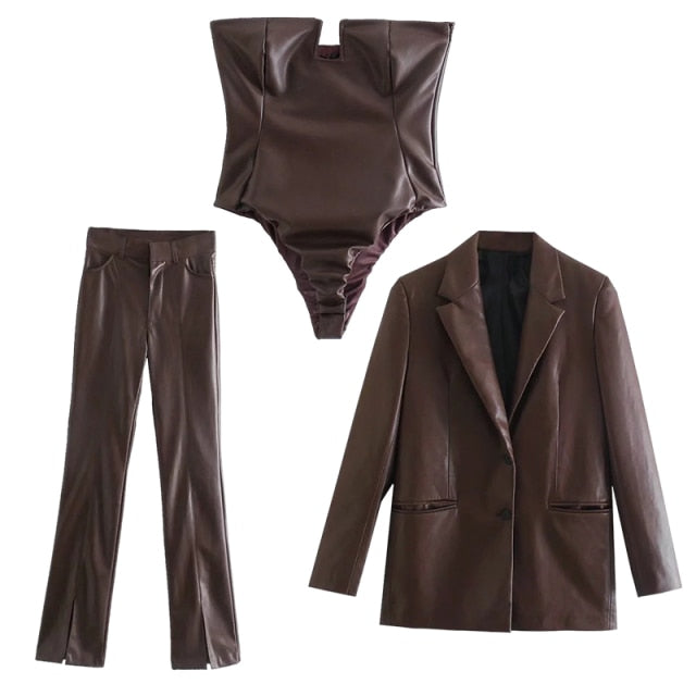 Fallon Pu Leather 3 Piece Suit