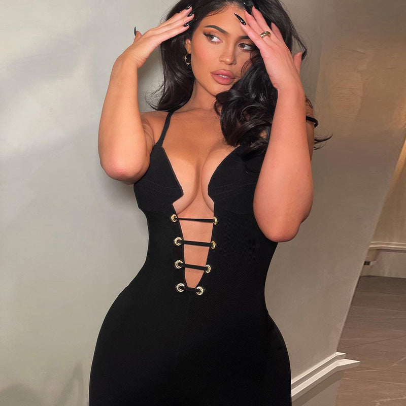 Kylie Black V Neck Jumpsuit